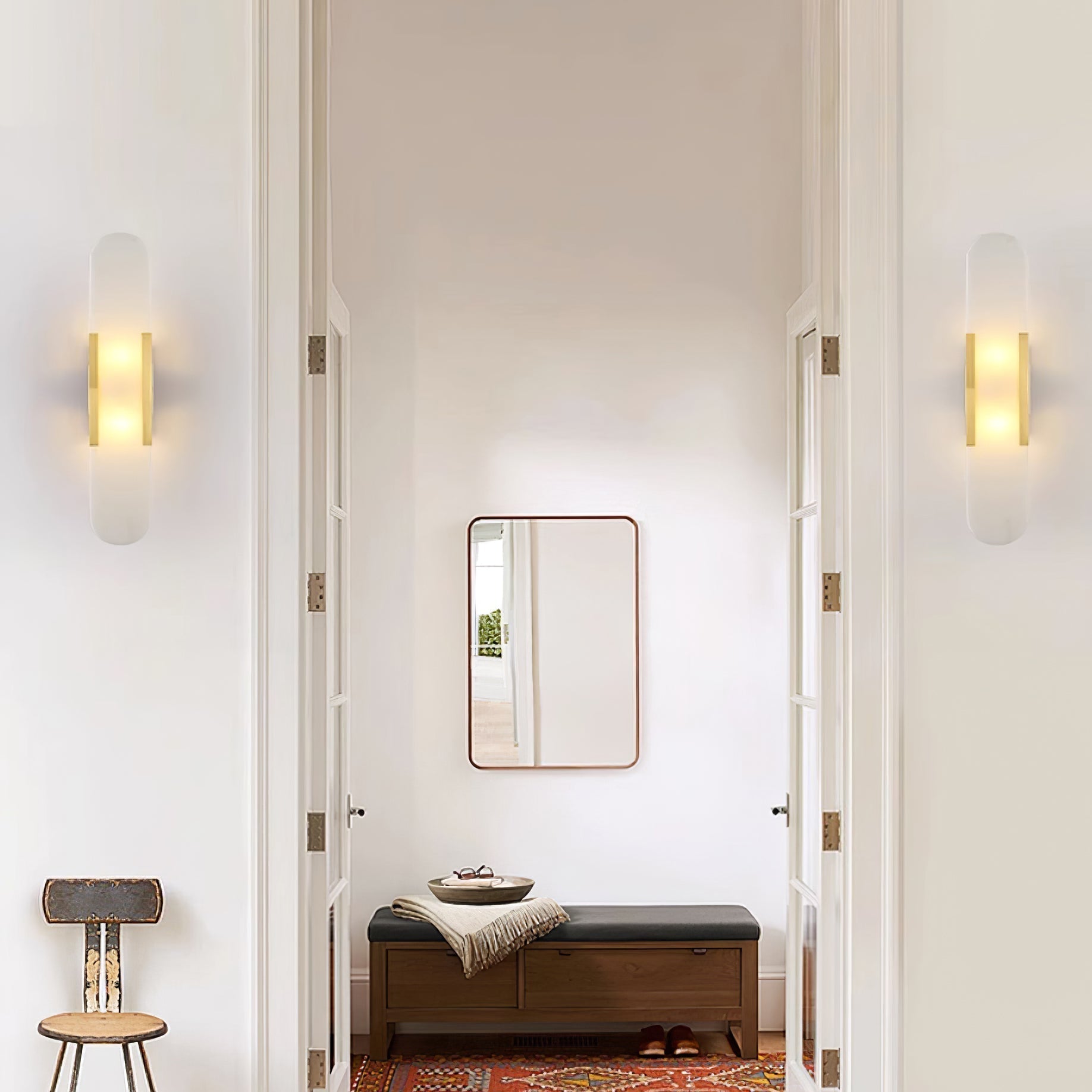 Elongated Alabaster Wall Lamp | Melange Brass & Stone Wall Light | G4 LED/Edison Fixture | Minimalist Luxury Lighting