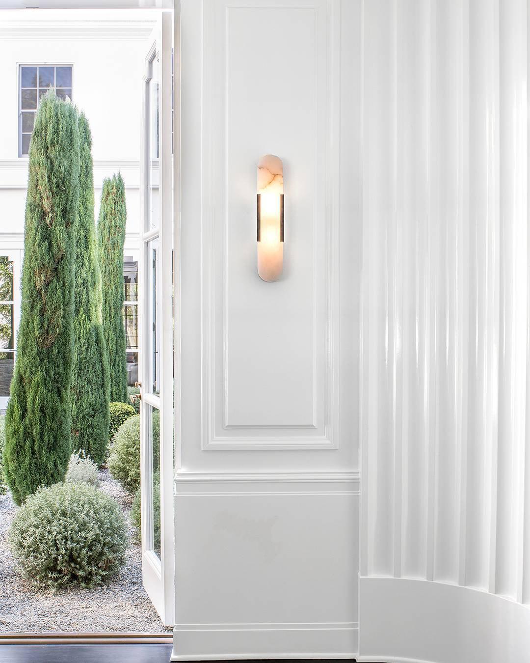 Elongated Alabaster Wall Lamp | Melange Brass & Stone Wall Light | G4 LED/Edison Fixture | Minimalist Luxury Lighting
