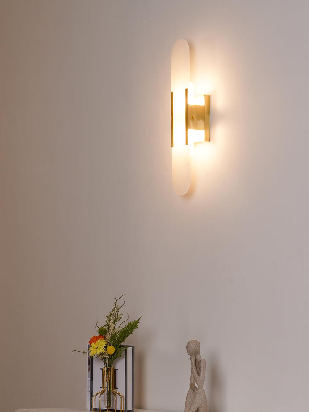Elongated Alabaster Wall Lamp | Melange Brass & Stone Wall Light | G4 LED/Edison Fixture | Minimalist Luxury Lighting