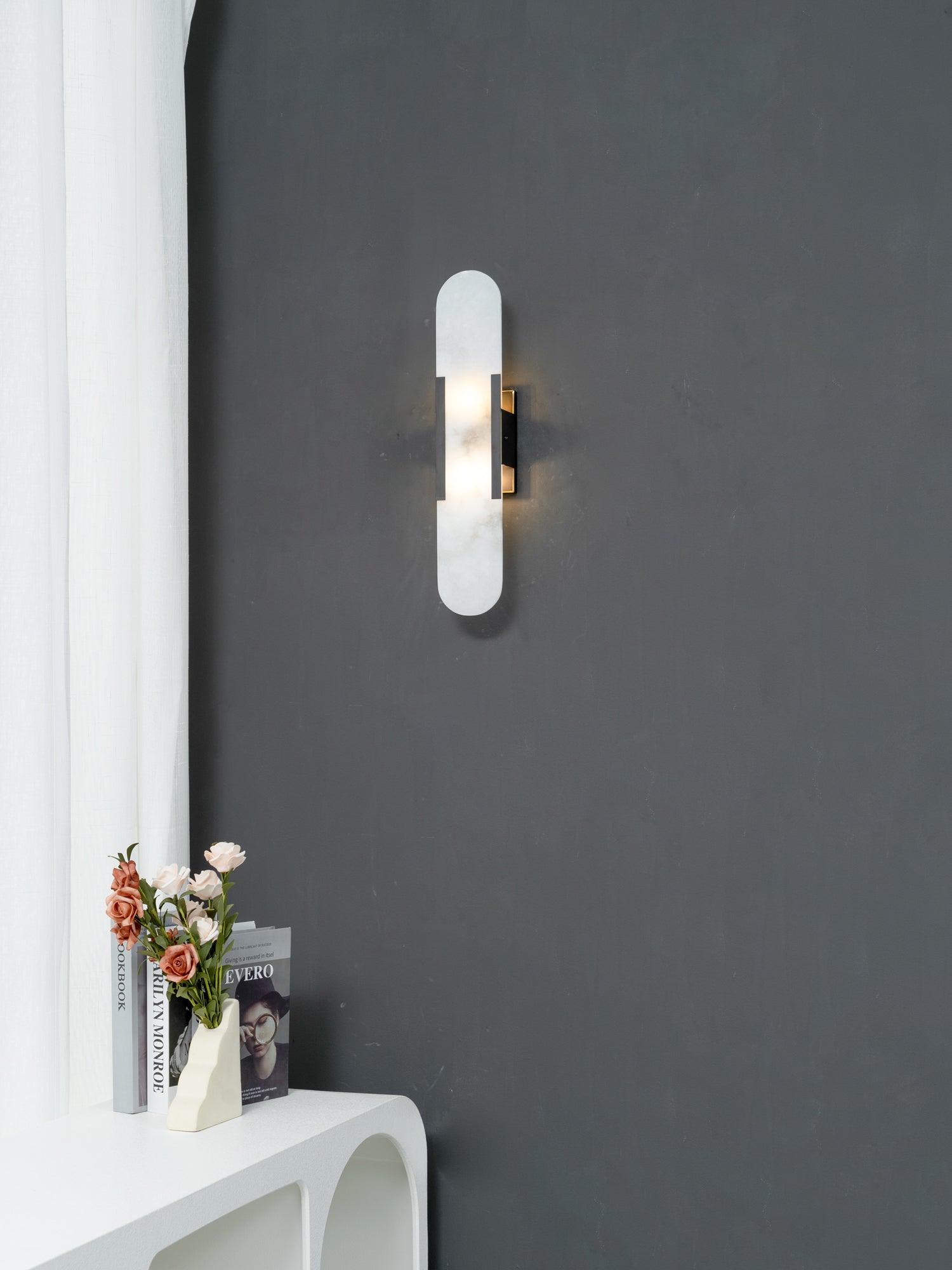 Elongated Alabaster Wall Lamp | Melange Brass & Stone Wall Light | G4 LED/Edison Fixture | Minimalist Luxury Lighting