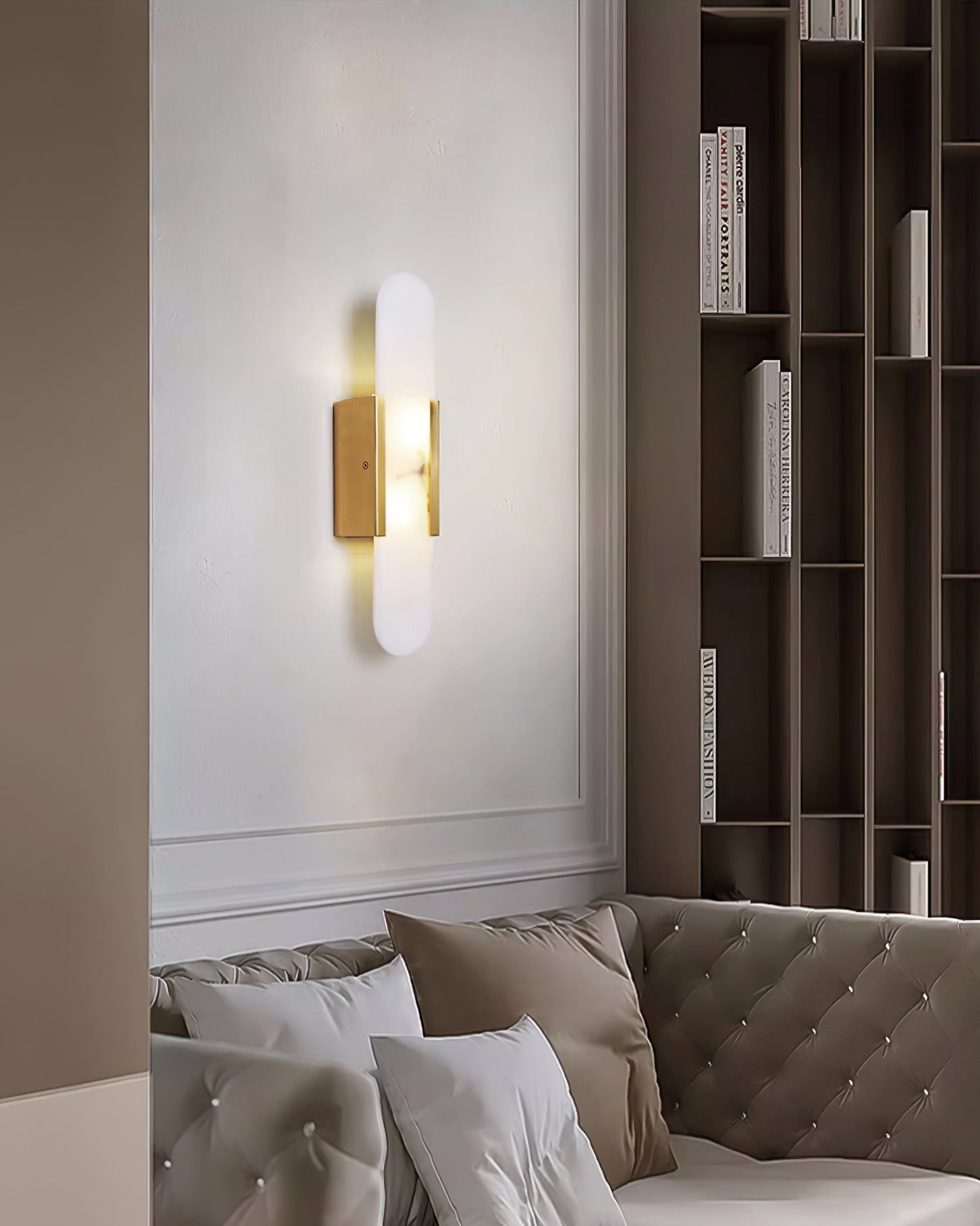 Elongated Alabaster Wall Lamp | Melange Brass & Stone Wall Light | G4 LED/Edison Fixture | Minimalist Luxury Lighting