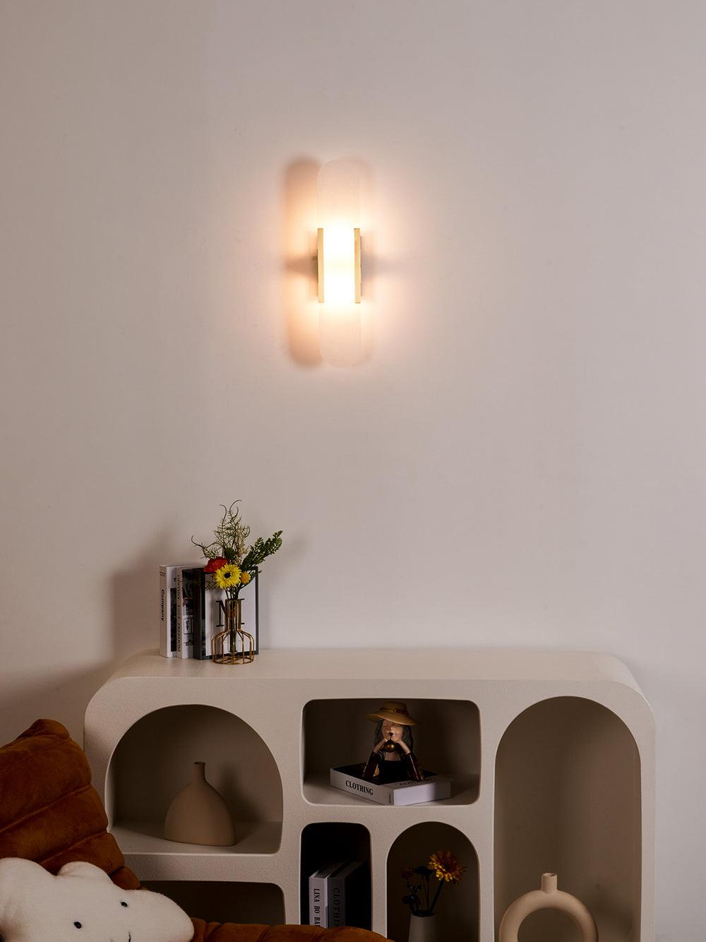 Elongated Alabaster Wall Lamp | Melange Brass & Stone Wall Light | G4 LED/Edison Fixture | Minimalist Luxury Lighting