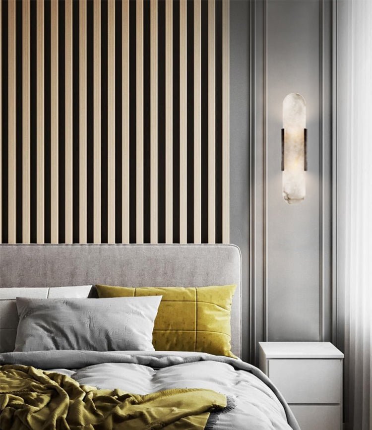 Elongated Alabaster Wall Lamp | Melange Brass & Stone Wall Light | G4 LED/Edison Fixture | Minimalist Luxury Lighting