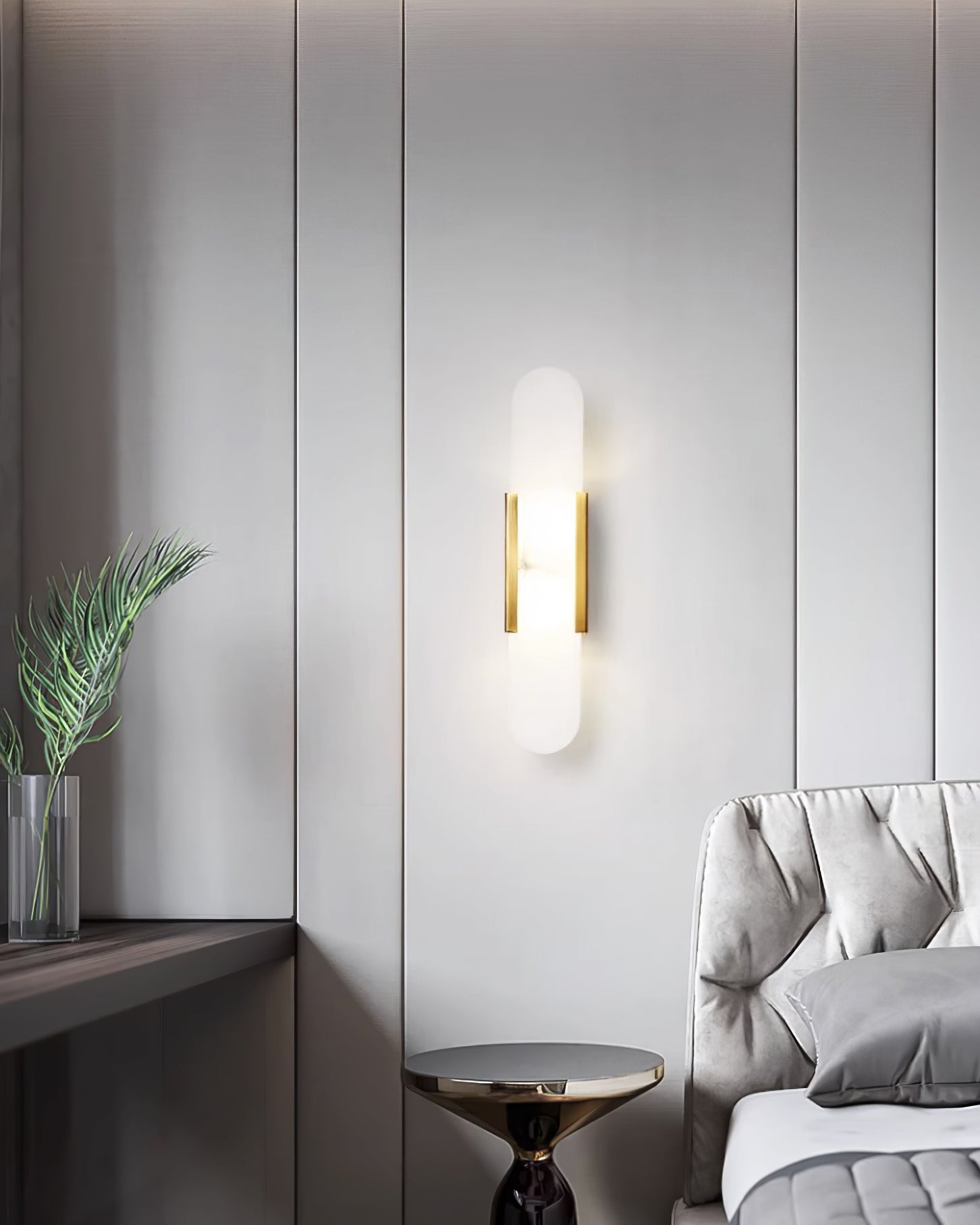 Elongated Alabaster Wall Lamp | Melange Brass & Stone Wall Light | G4 LED/Edison Fixture | Minimalist Luxury Lighting