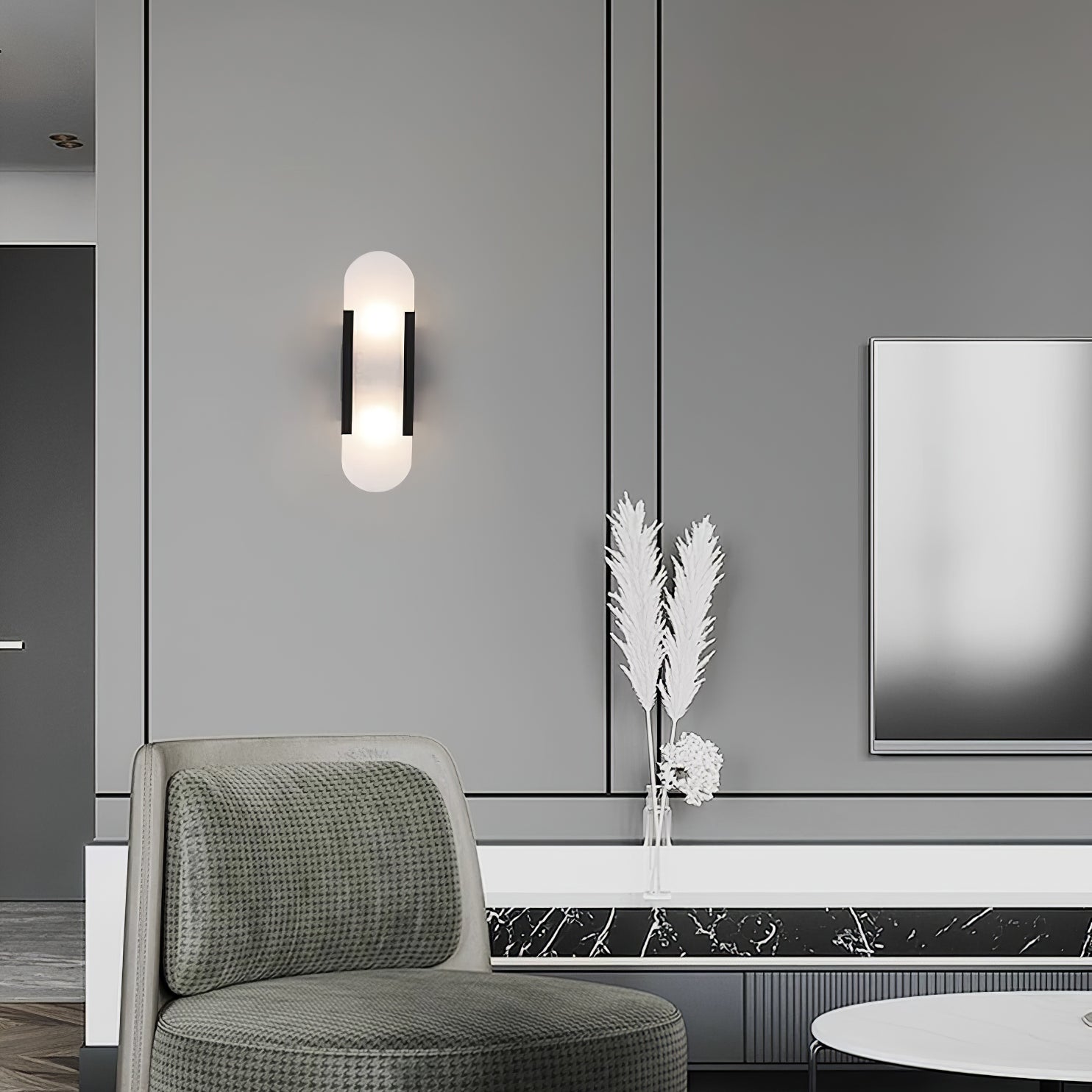 Elongated Alabaster Wall Lamp | Melange Brass & Stone Wall Light | G4 LED/Edison Fixture | Minimalist Luxury Lighting