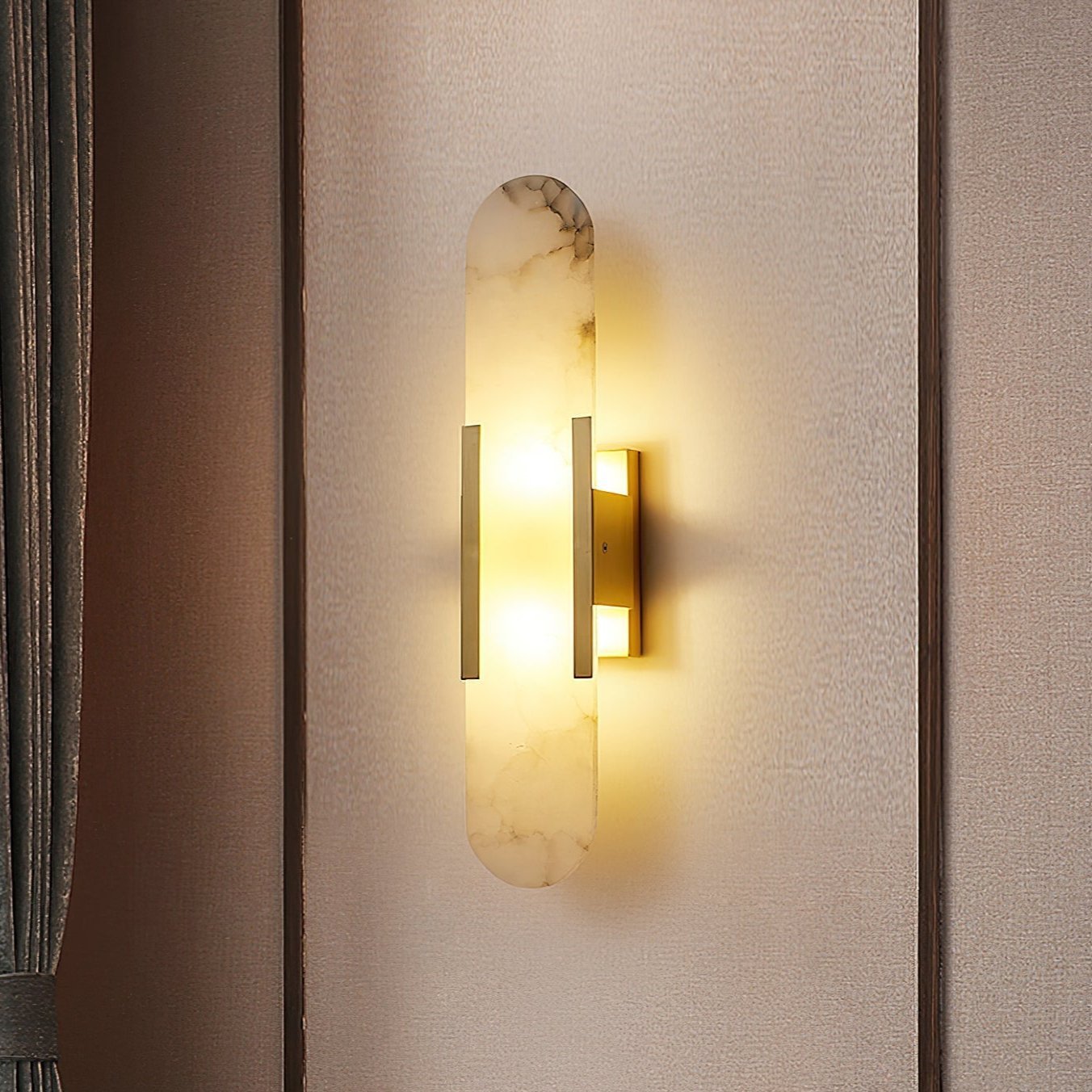 Elongated Alabaster Wall Lamp | Melange Brass & Stone Wall Light | G4 LED/Edison Fixture | Minimalist Luxury Lighting
