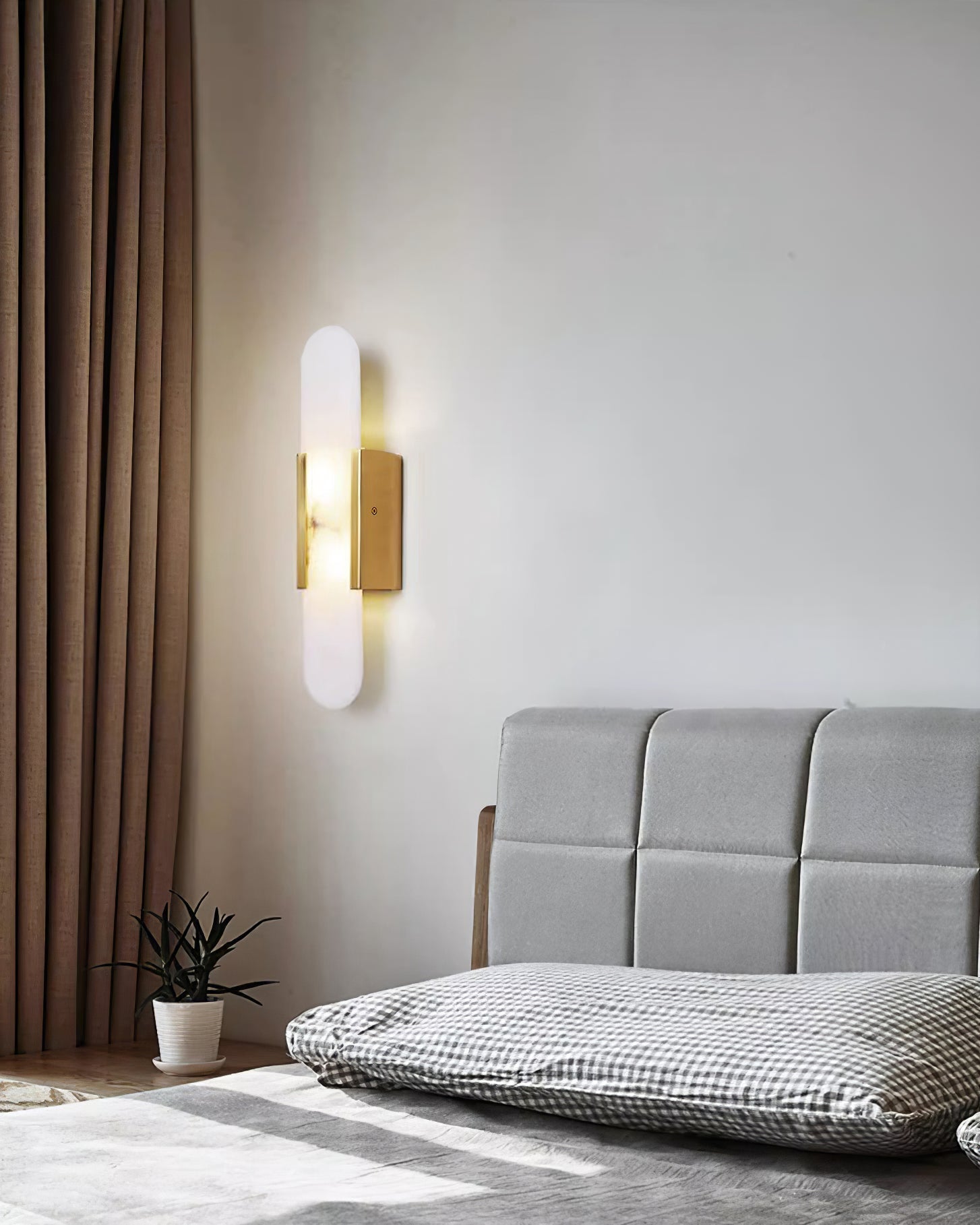 Elongated Alabaster Wall Lamp | Melange Brass & Stone Wall Light | G4 LED/Edison Fixture | Minimalist Luxury Lighting