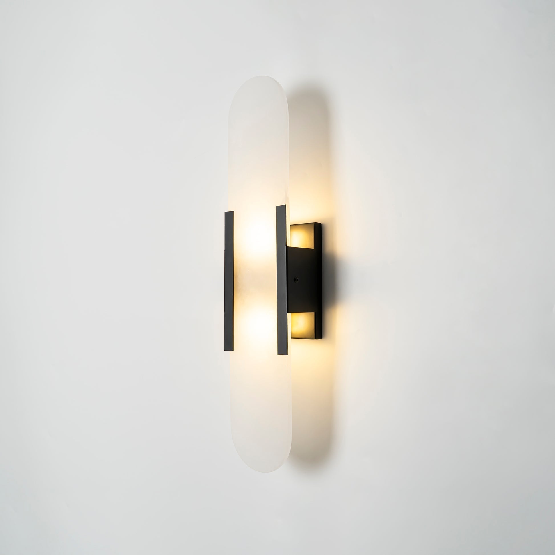 Elongated Alabaster Wall Lamp | Melange Brass & Stone Wall Light | G4 LED/Edison Fixture | Minimalist Luxury Lighting