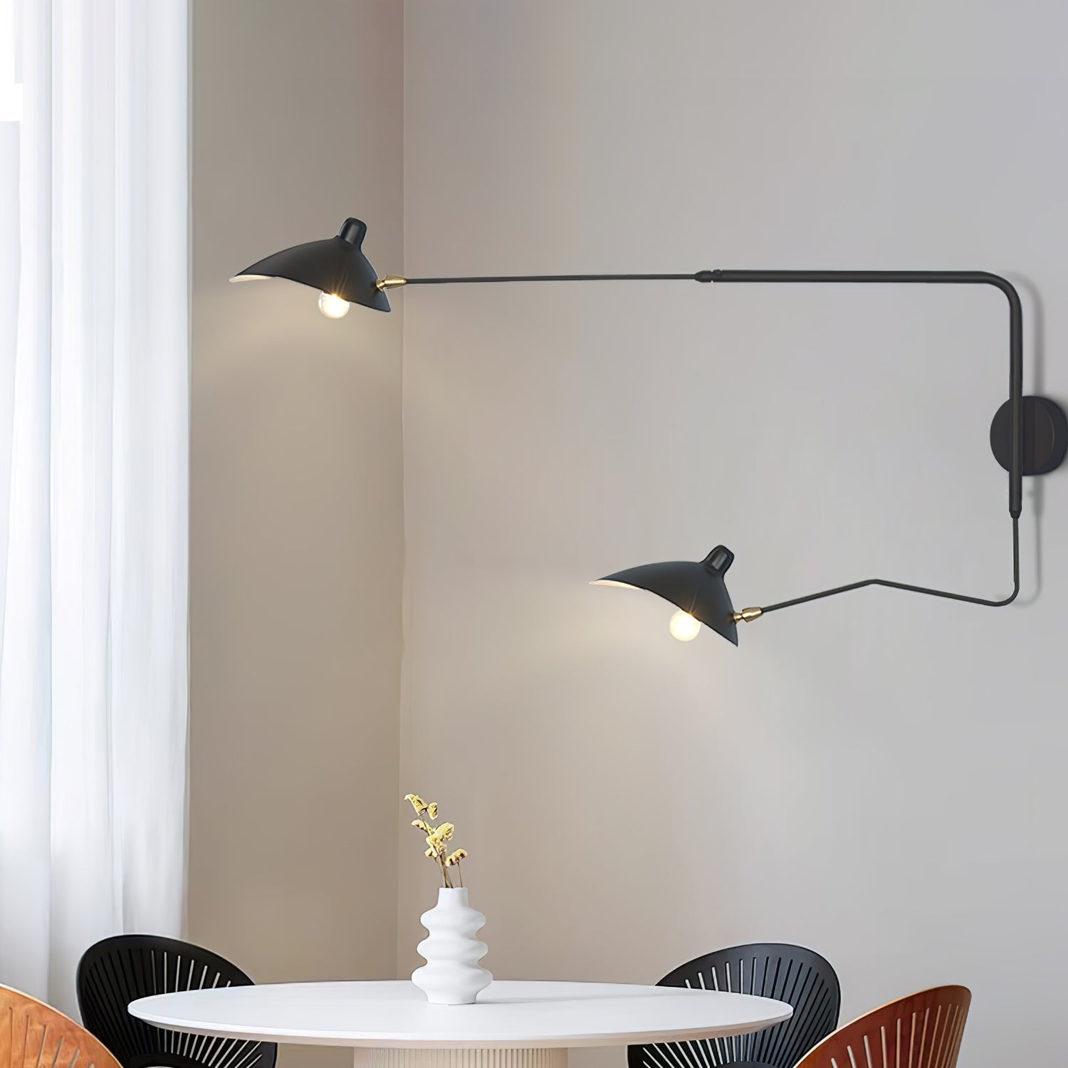 Serge Mouille Inspired Wall Lamp | Adjustable Arm Wall Light | E26/E27 Modern Sculptural Lighting | Indoor Designer Fixture