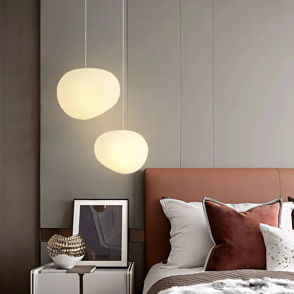 White Pebble Pendant Light | Minimalist Glass Hanging Lamp | G9/E27 LED Fixture | Modern Ambient Ceiling Lighting