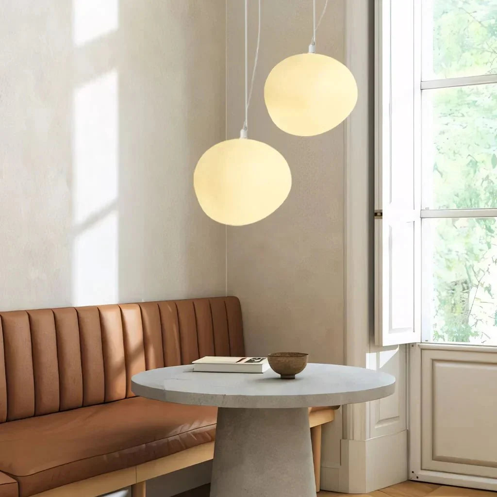 White Pebble Pendant Light | Minimalist Glass Hanging Lamp | G9/E27 LED Fixture | Modern Ambient Ceiling Lighting