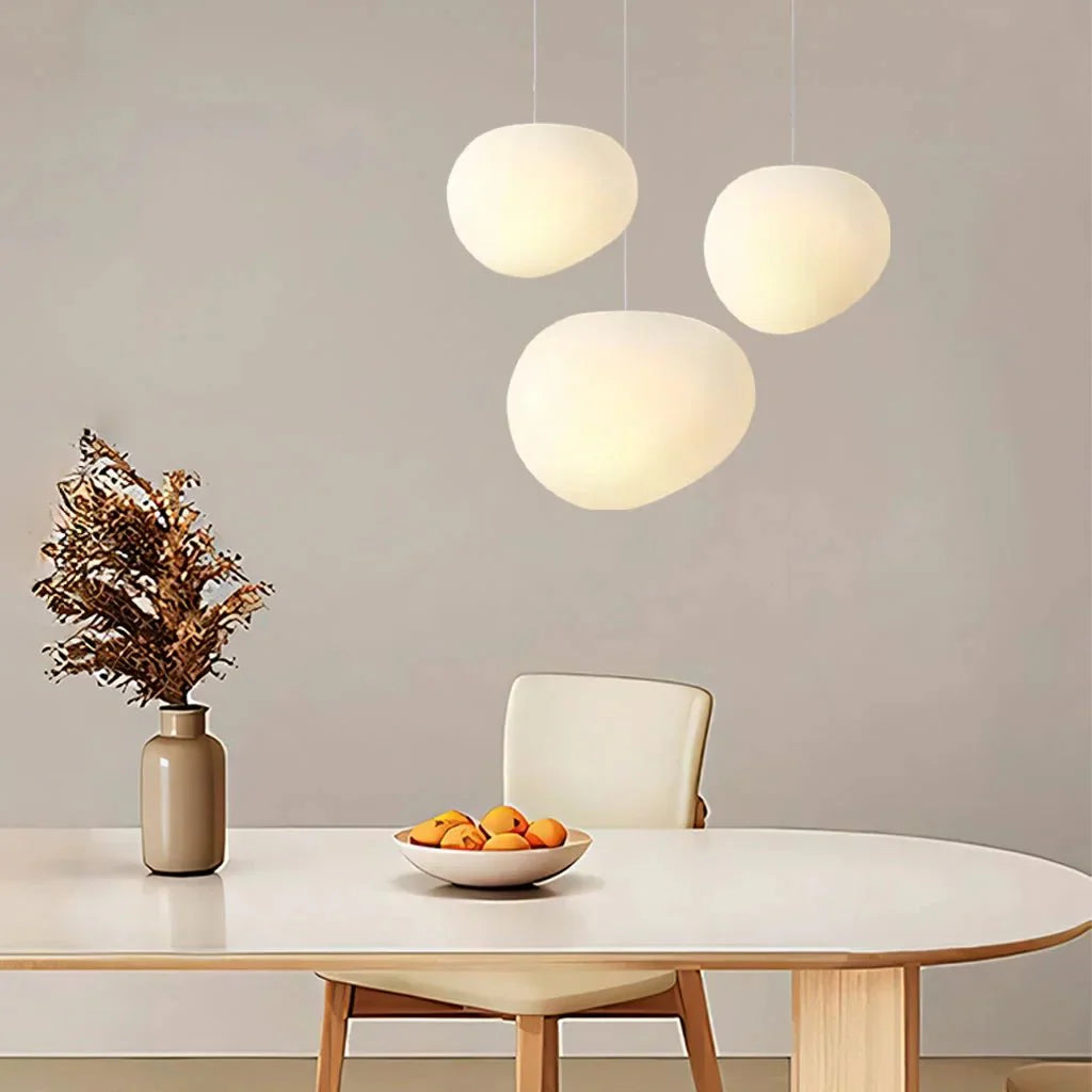 White Pebble Pendant Light | Minimalist Glass Hanging Lamp | G9/E27 LED Fixture | Modern Ambient Ceiling Lighting