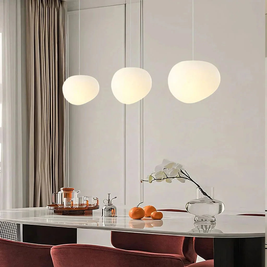 White Pebble Pendant Light | Minimalist Glass Hanging Lamp | G9/E27 LED Fixture | Modern Ambient Ceiling Lighting