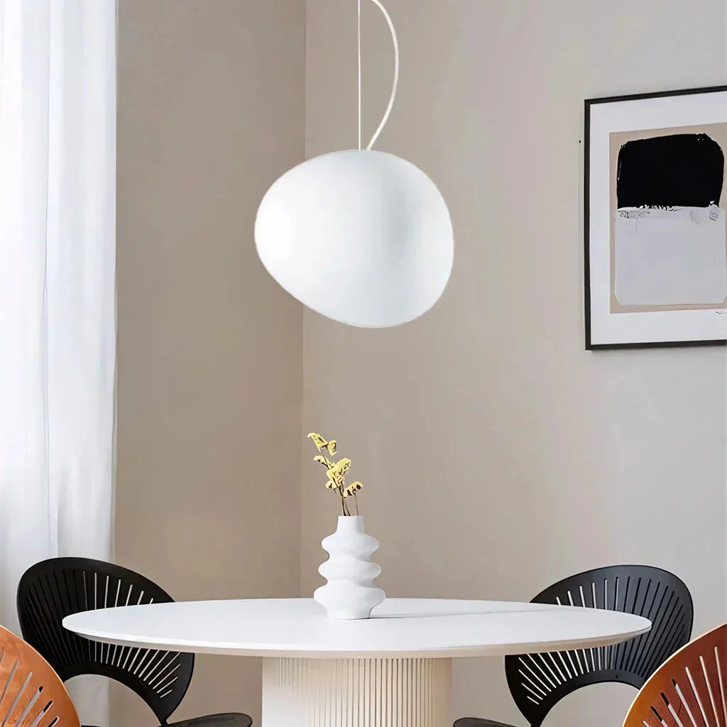 White Pebble Pendant Light | Minimalist Glass Hanging Lamp | G9/E27 LED Fixture | Modern Ambient Ceiling Lighting