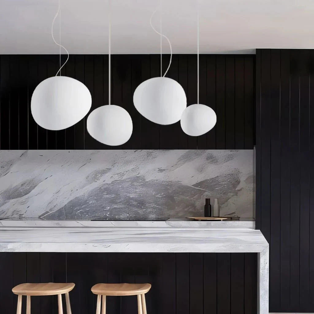 White Pebble Pendant Light | Minimalist Glass Hanging Lamp | G9/E27 LED Fixture | Modern Ambient Ceiling Lighting