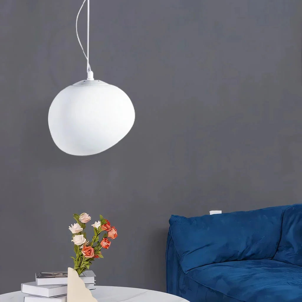 White Pebble Pendant Light | Minimalist Glass Hanging Lamp | G9/E27 LED Fixture | Modern Ambient Ceiling Lighting