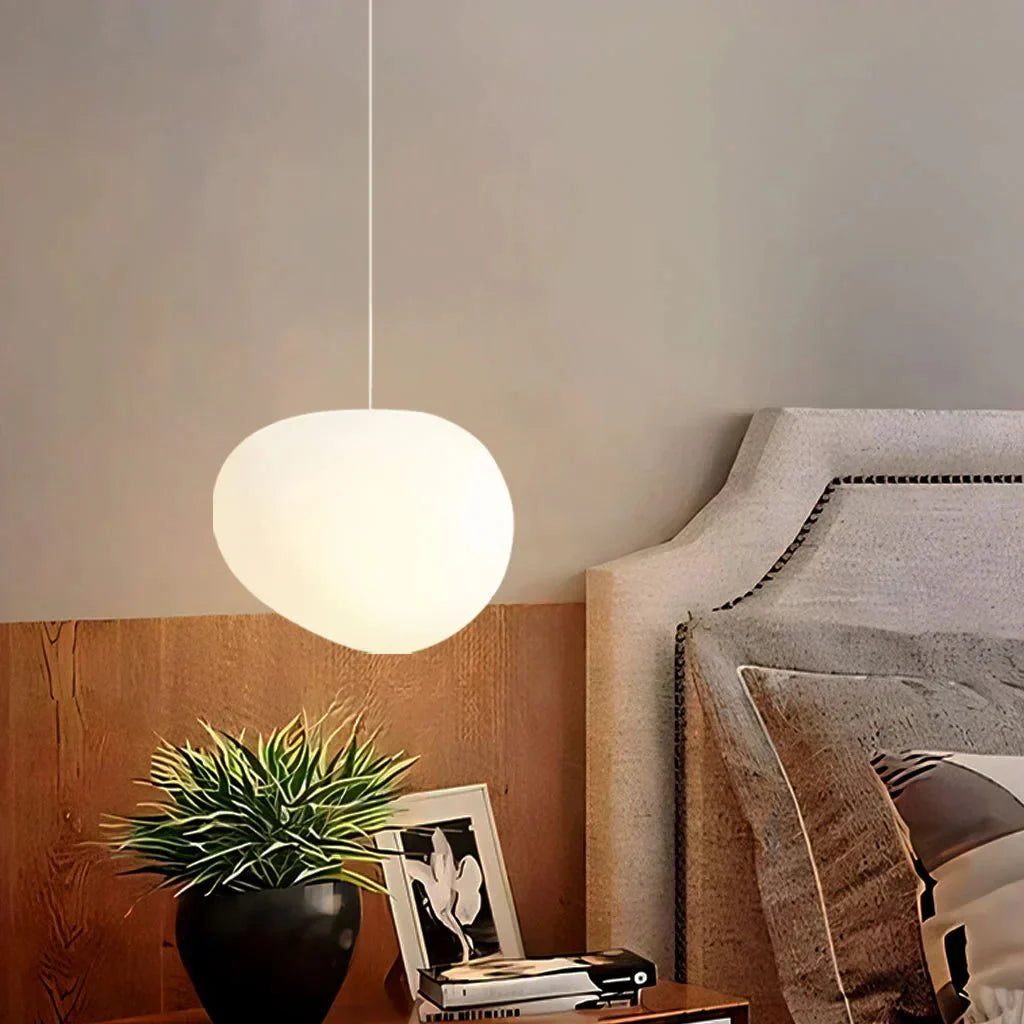 White Pebble Pendant Light | Minimalist Glass Hanging Lamp | G9/E27 LED Fixture | Modern Ambient Ceiling Lighting