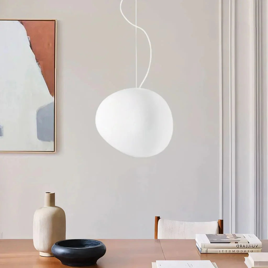 White Pebble Pendant Light | Minimalist Glass Hanging Lamp | G9/E27 LED Fixture | Modern Ambient Ceiling Lighting