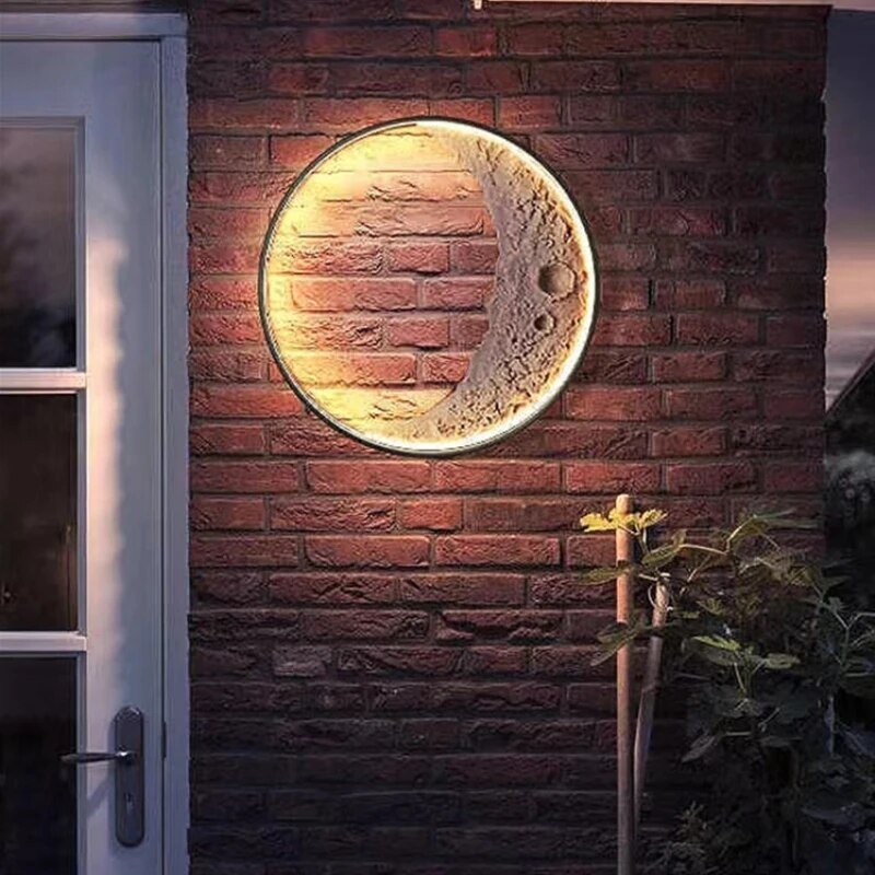 Outdoor Moonlight Wall Lamp Modern LED Garden Light | Moon Texture Design | Waterproof Metal Resin | Warm White 3000K