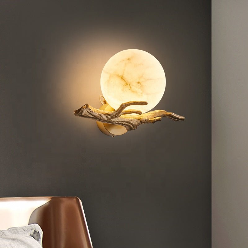 Modern Marble Wall Lamp Scandinavian Design | Copper Stone Wall Light | LED Indoor Lighting | Luxury Minimalist Fixture | 30cm
