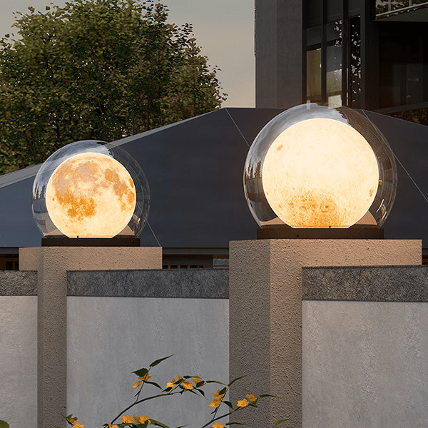 Outdoor Solar Column Light for Garden & Pathway | Moon-Shaped IP65 Waterproof Lamp | Stainless Steel LED | 20–40cm