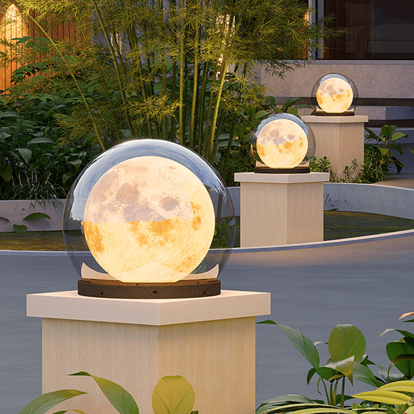 Outdoor Solar Column Light for Garden & Pathway | Moon-Shaped IP65 Waterproof Lamp | Stainless Steel LED | 20–40cm