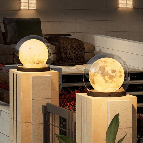 Outdoor Solar Column Light for Garden & Pathway | Moon-Shaped IP65 Waterproof Lamp | Stainless Steel LED | 20–40cm