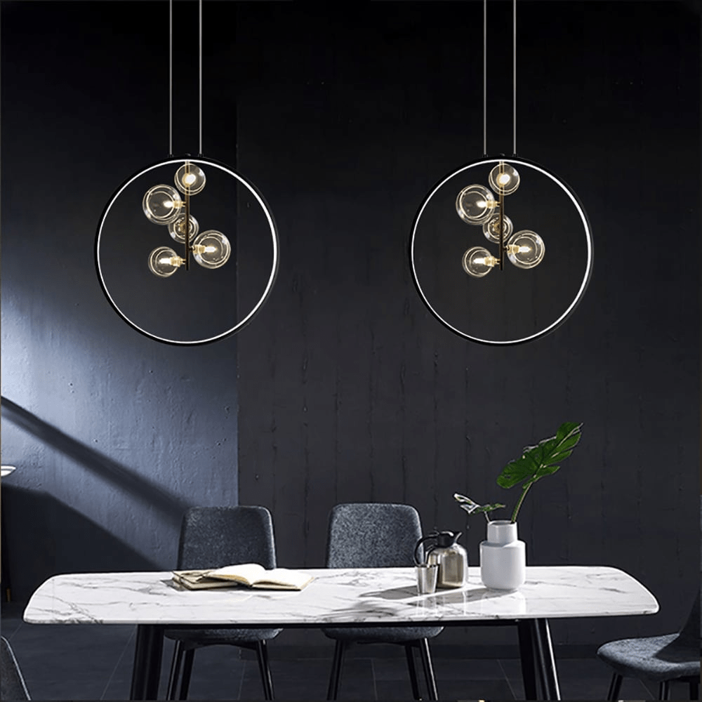Minimalist Black Glass Ball Pendant Lamp | E27 LED Socket | Adjustable Industrial Modern Light for Home & Commercial Spaces