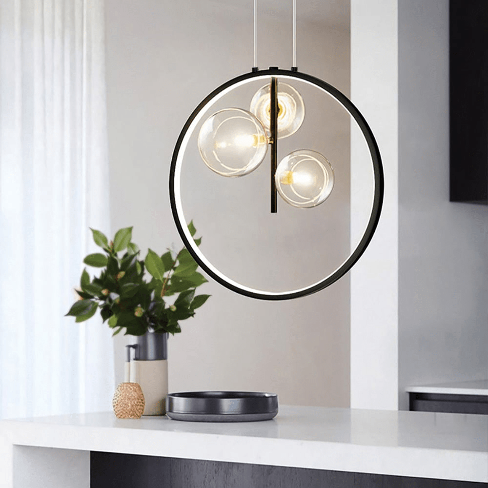 Minimalist Black Glass Ball Pendant Lamp | E27 LED Socket | Adjustable Industrial Modern Light for Home & Commercial Spaces