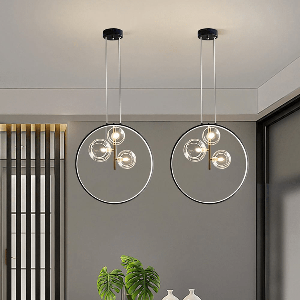Minimalist Black Glass Ball Pendant Lamp | E27 LED Socket | Adjustable Industrial Modern Light for Home & Commercial Spaces