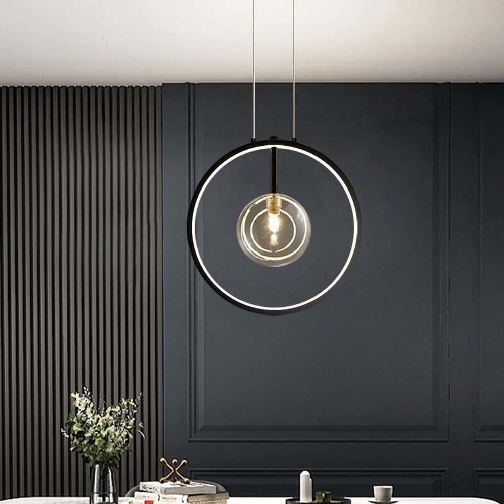 Minimalist Black Glass Ball Pendant Lamp | E27 LED Socket | Adjustable Industrial Modern Light for Home & Commercial Spaces