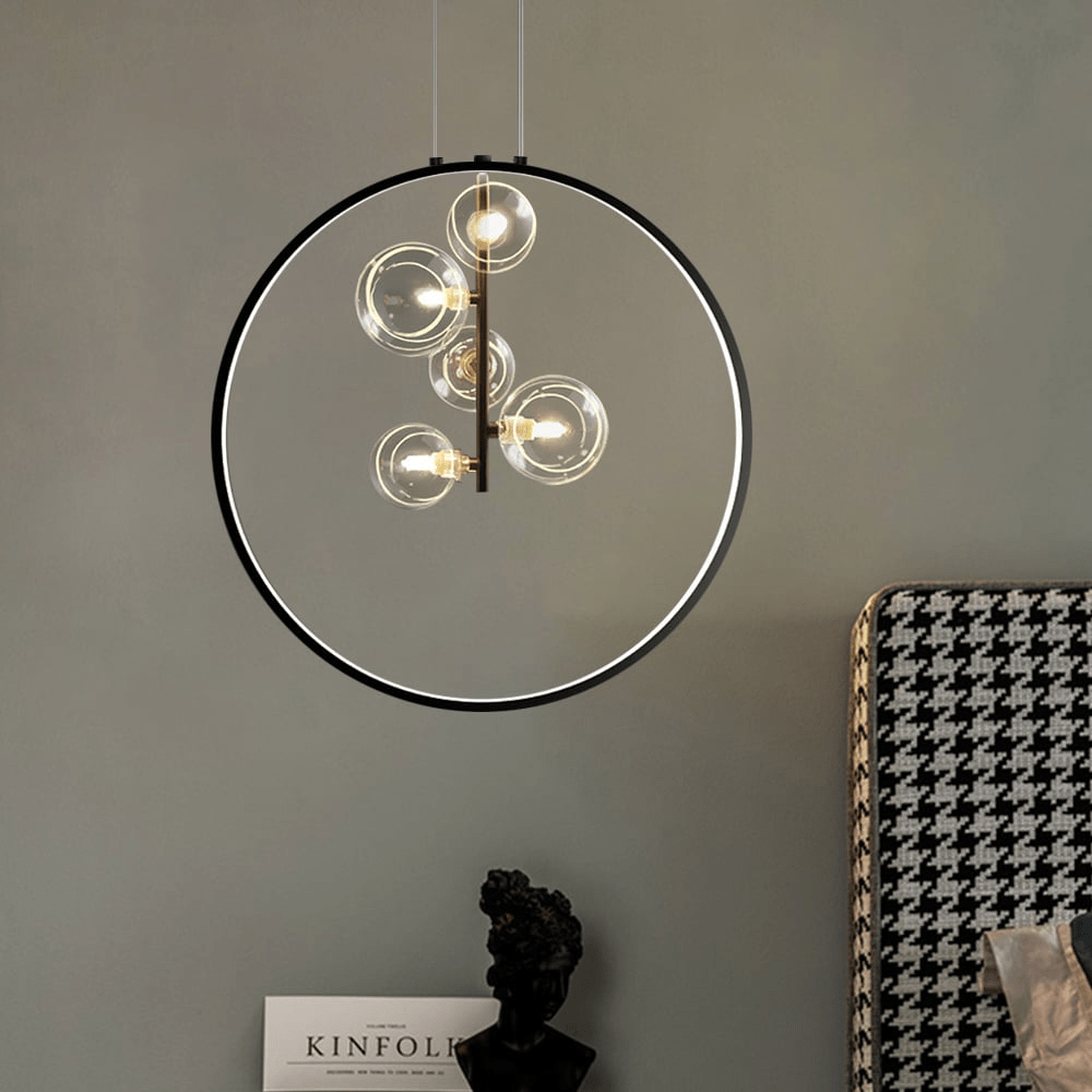 Minimalist Black Glass Ball Pendant Lamp | E27 LED Socket | Adjustable Industrial Modern Light for Home & Commercial Spaces