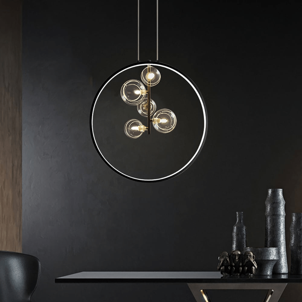 Minimalist Black Glass Ball Pendant Lamp | E27 LED Socket | Adjustable Industrial Modern Light for Home & Commercial Spaces